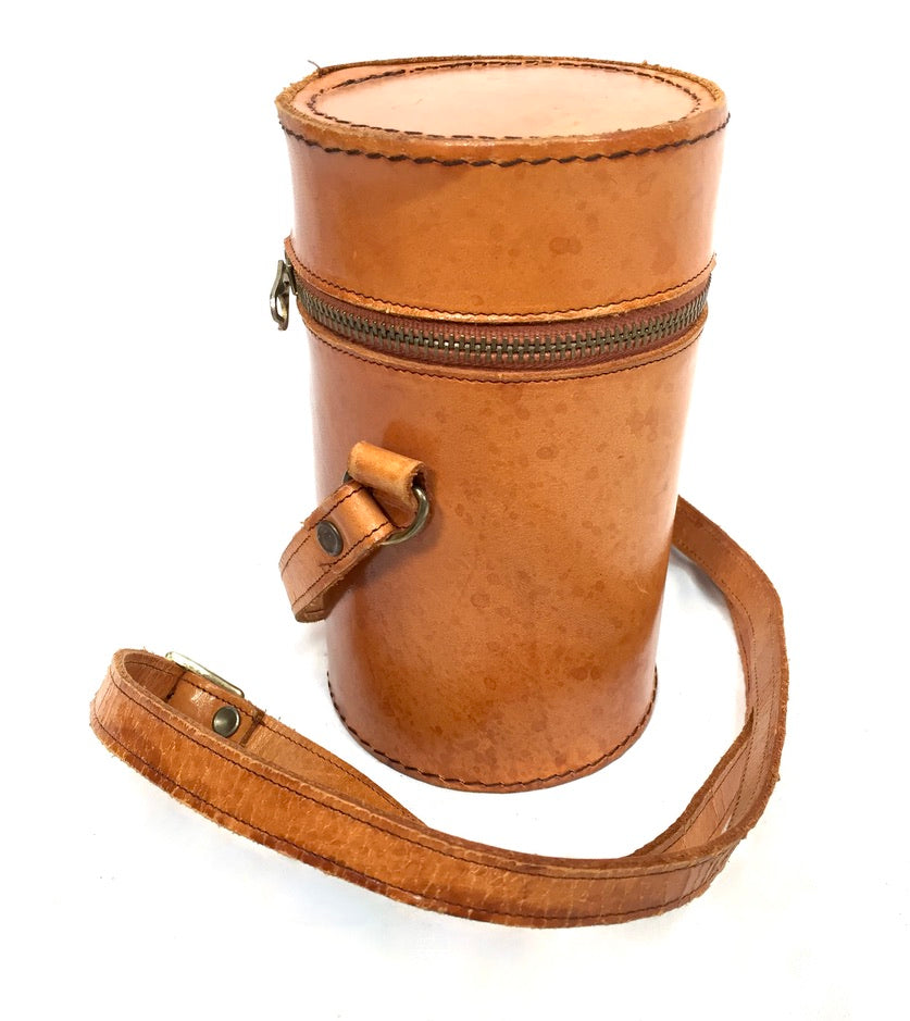 Antique Deco Metal Bottle Hip Flask Set in Original Leather Travel Case c.1930
