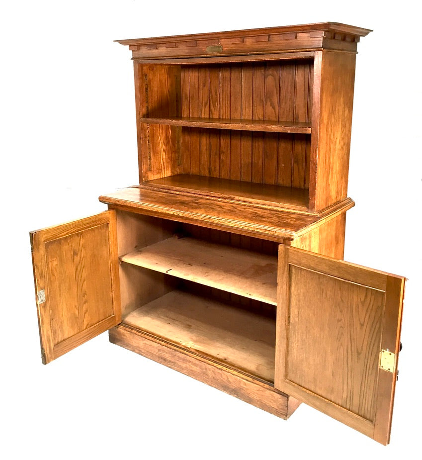 Antique Wooden Solid Oak Bookcase / Display Shelf / Cabinet Cupboard c.1930
