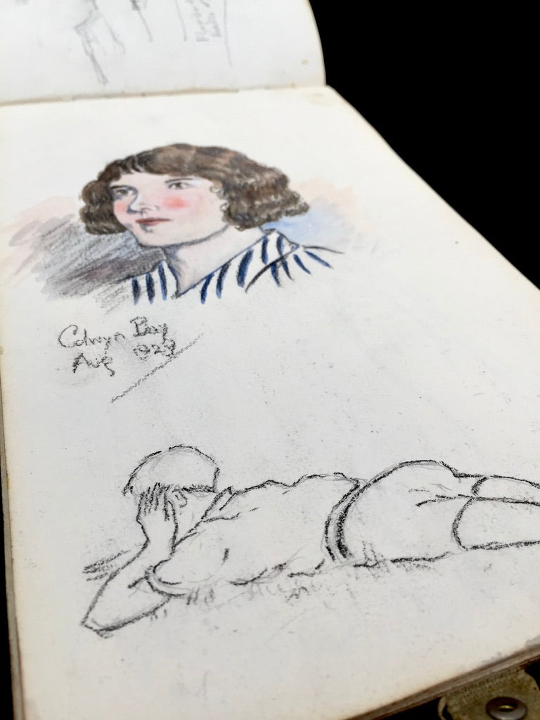 Antique 1920s Personal Artist Sketch Book Art Album Diary Drawings Watercolours