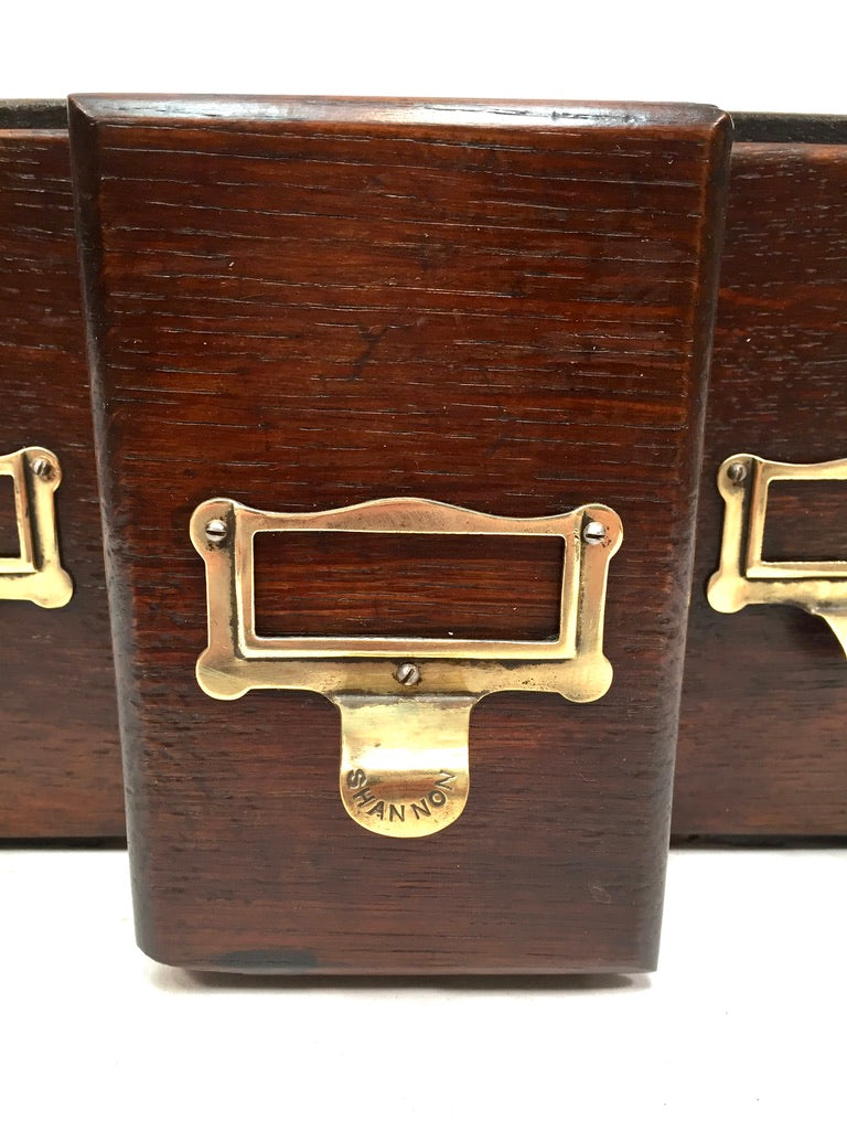 Antique 20th Century Tabletop Wooden "Shannon" Index Card Filing Drawer Box Unit