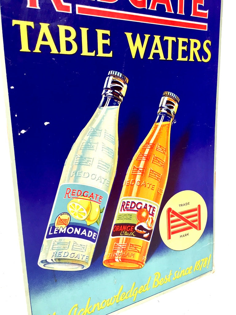 Antique Advertising - Redgate Table Waters Shop Display Showcard Sign c.1940