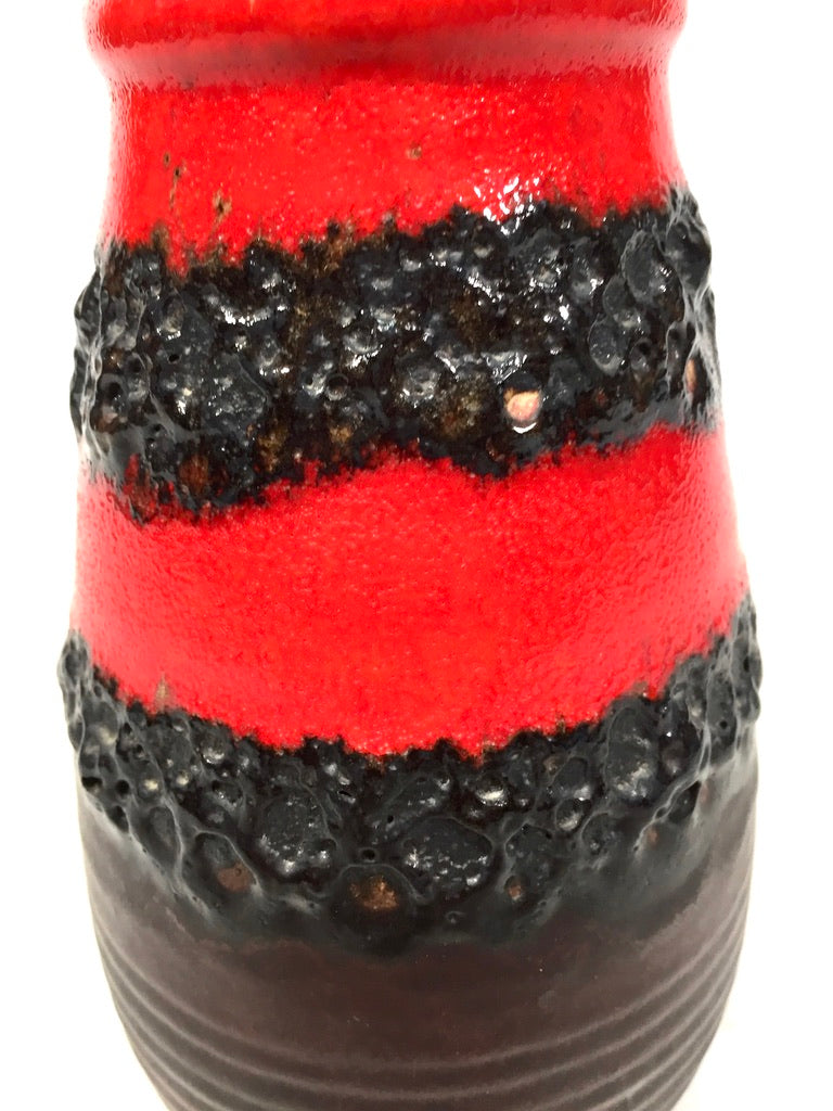 Vintage West German Pottery Lava Vase / Jug / Red &amp; Black / Retro 1970's