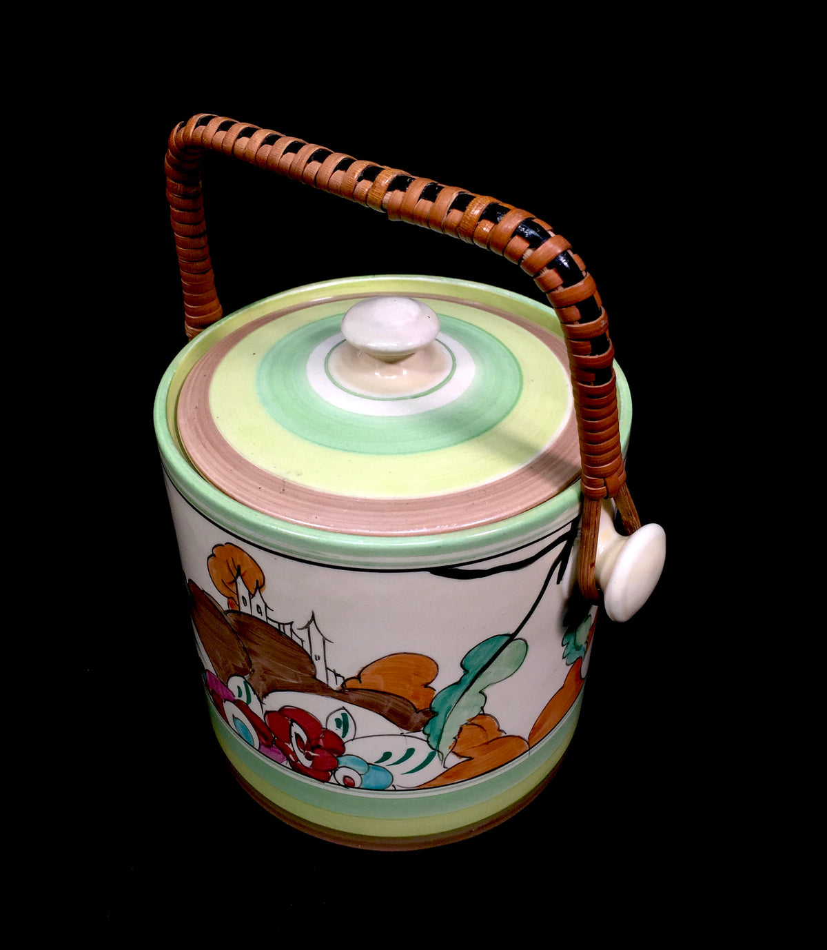Clarice Cliff Alton Green Hereford Biscuit Barrel Shape Art Deco Pottery Antique