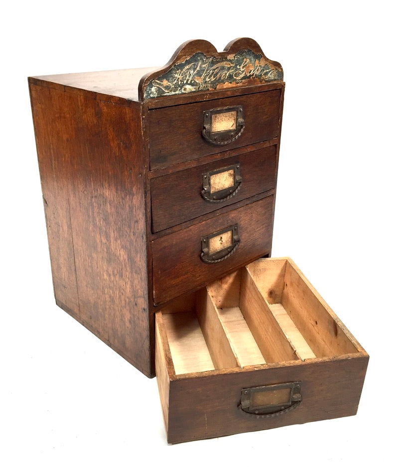 Antique Advertising - Oak Wooden Tabletop Haberdashery Shop Drawers c.1900