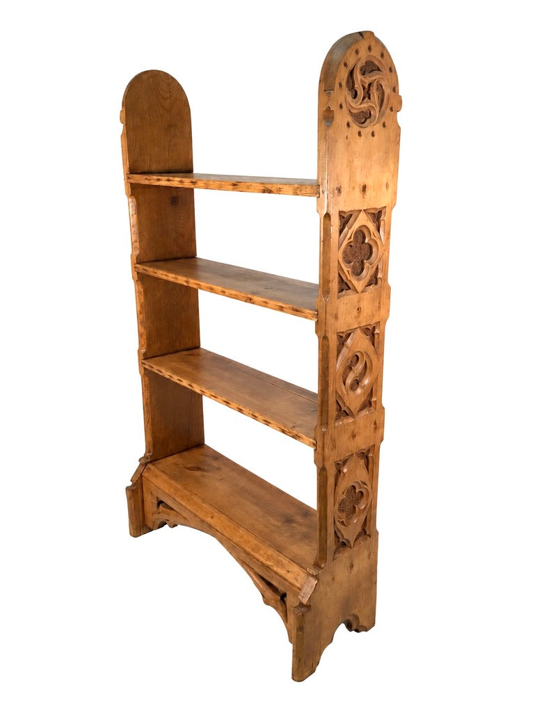 Antique Carved Pine Wooden Bookcase / Book Shelf Display Rack Freestanding
