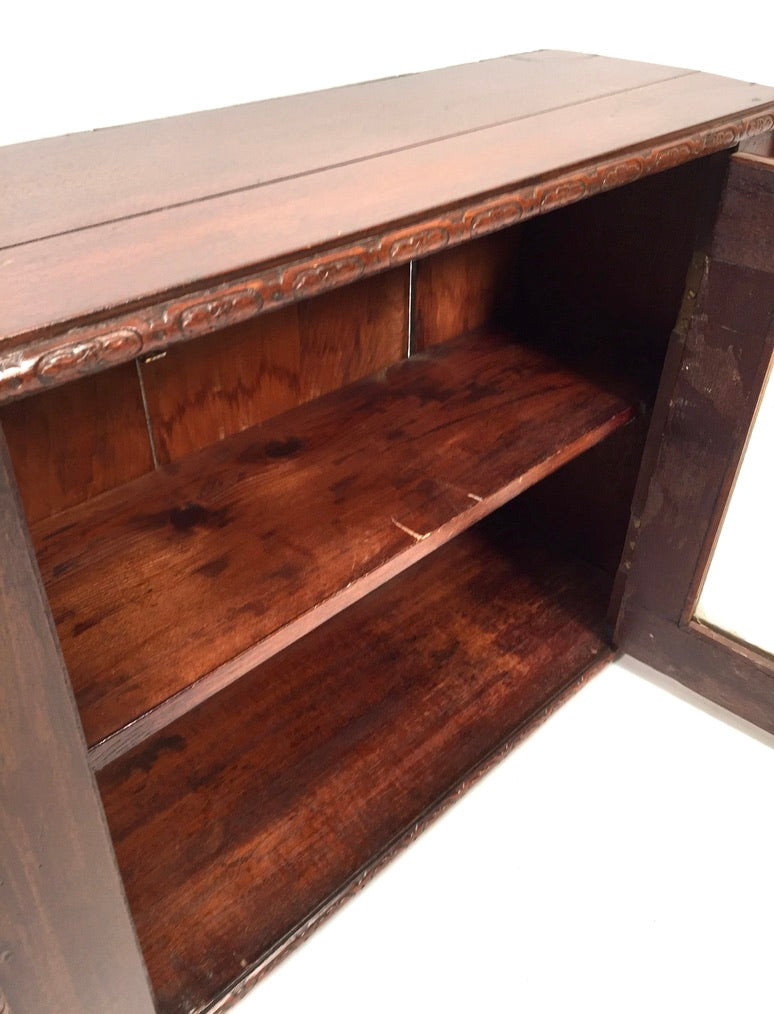 Antique Wooden & Glass Fronted Tabletop Cupboard / Wall Storage Box Cabinet