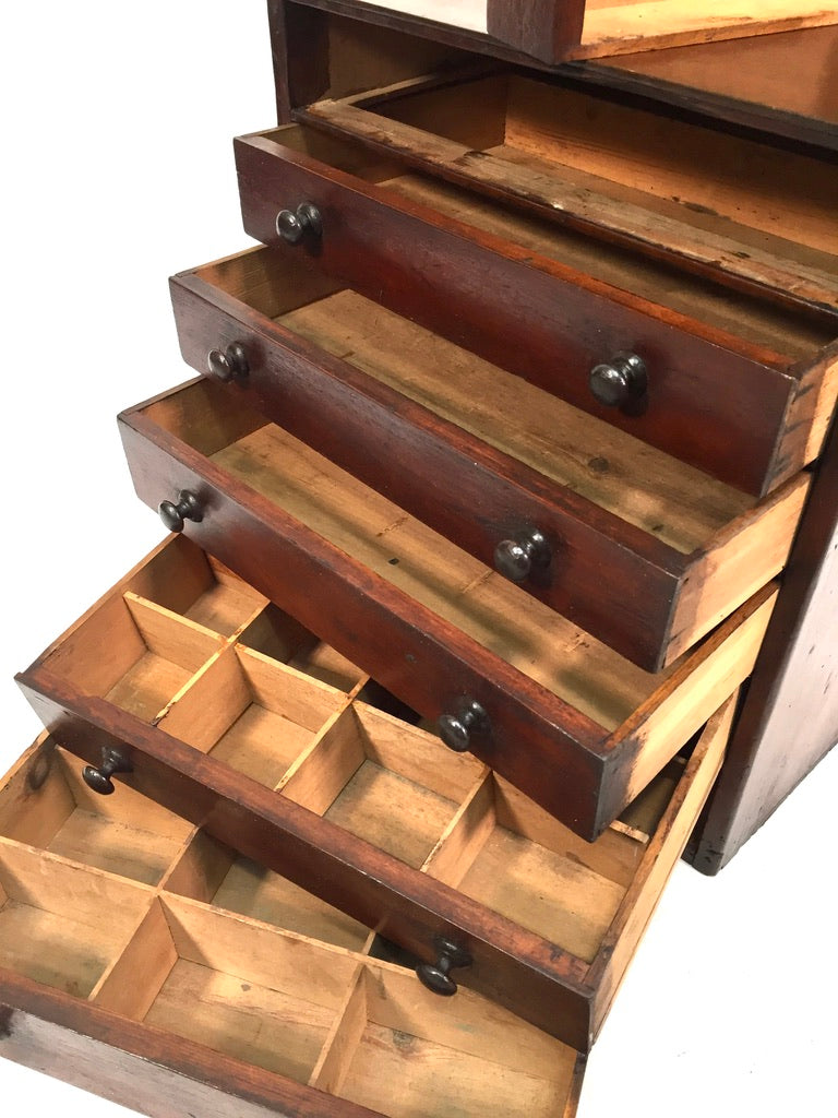 Antique Tabletop Wooden Chest of Collectors Drawers / Storage Box / Cabinet
