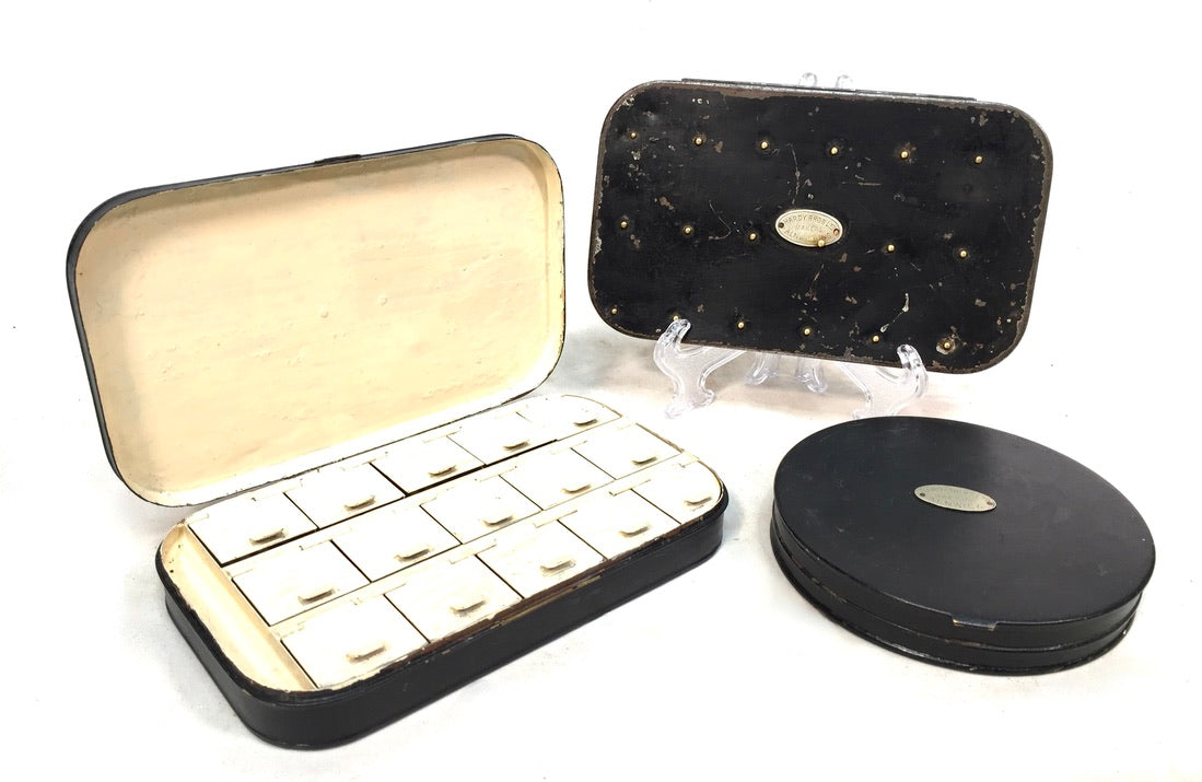 Antique Metal Fly Fishing Tackle Storage Box Set by Hardy Bros Mid 20th Century