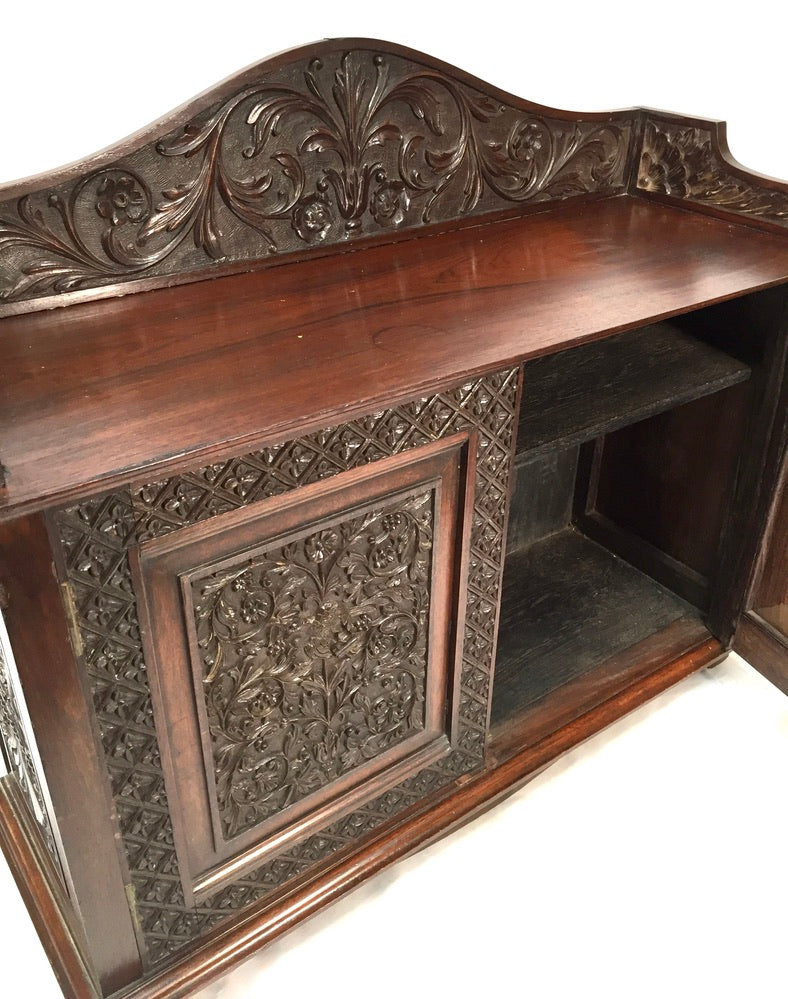 Antique Wooden Ornate Hand carved Cabinet / Cupboard with Key 19th Century