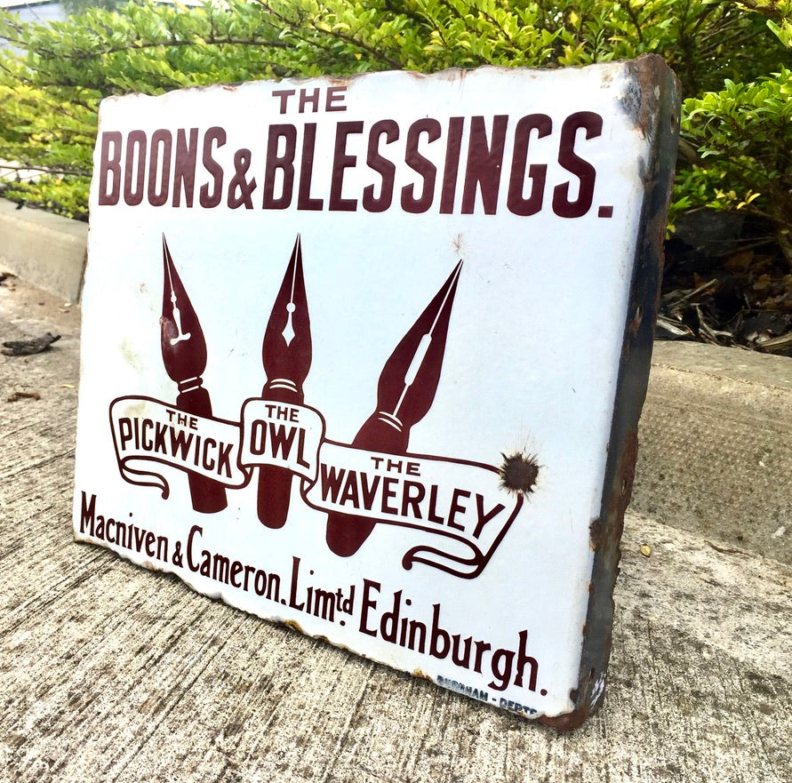 Antique Advertising - Waverley Pens Enamel Sign for Macniven & Cameron c.1910