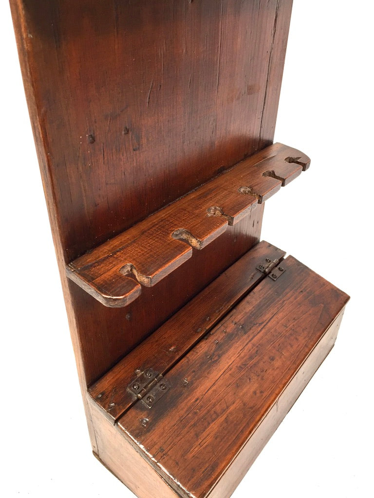Antique Kitchen Oak Wooden Wall Hanging Georgian Spoon Rack & Candle Box c.1800