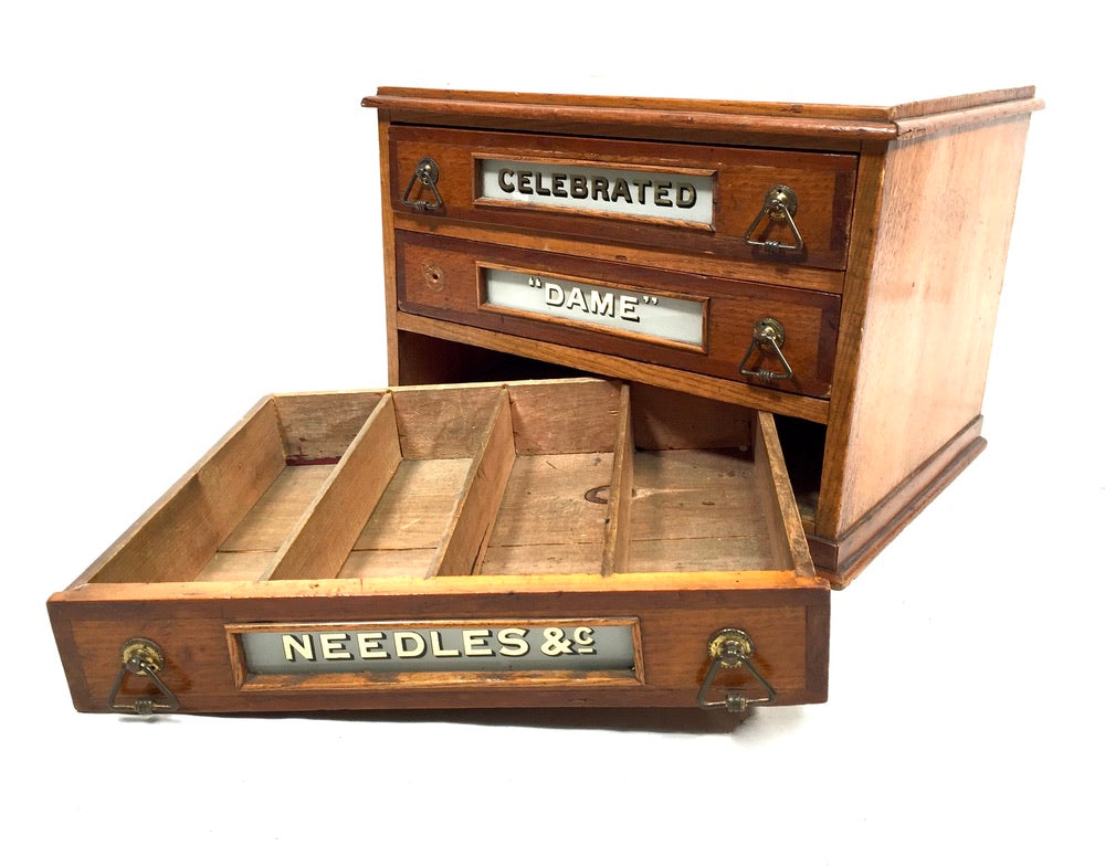 Antique Haberdashery Tabletop Shop Display Needle Box / Display Cabinet Drawers