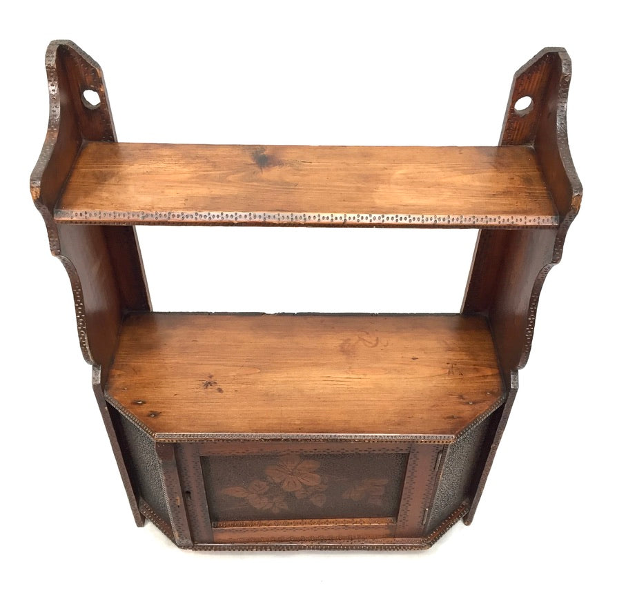 Antique Wooden Poker Work Wall Hanging / Tabletop Shelf / Cabinet / Box