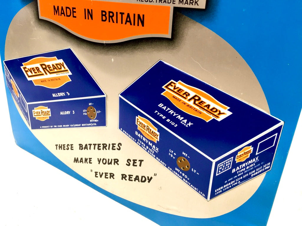 Antique Advertising - 1950s Ever Ready Batteries Shop Display Metal Tin Sign