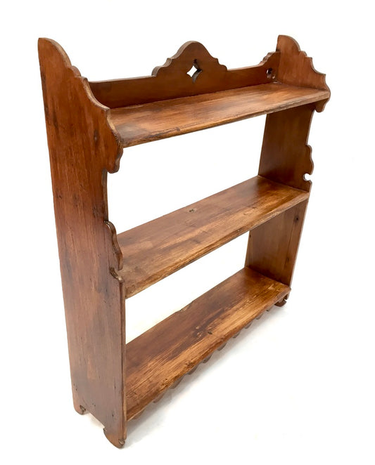 Antique Wooden Arts & Crafts 1920s Wall Hanging Shelf Display Unit / Open Back