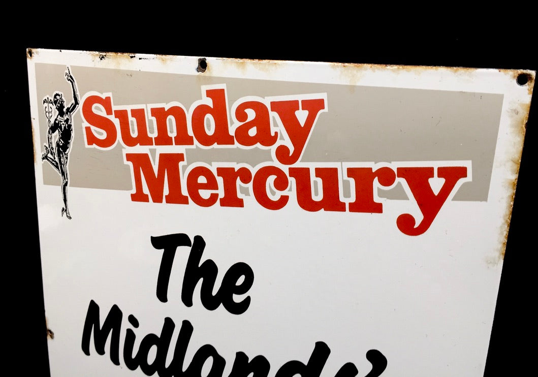 Antique Advertising - The Midlands Own Sunday Newspaper Enamel Sign / Large
