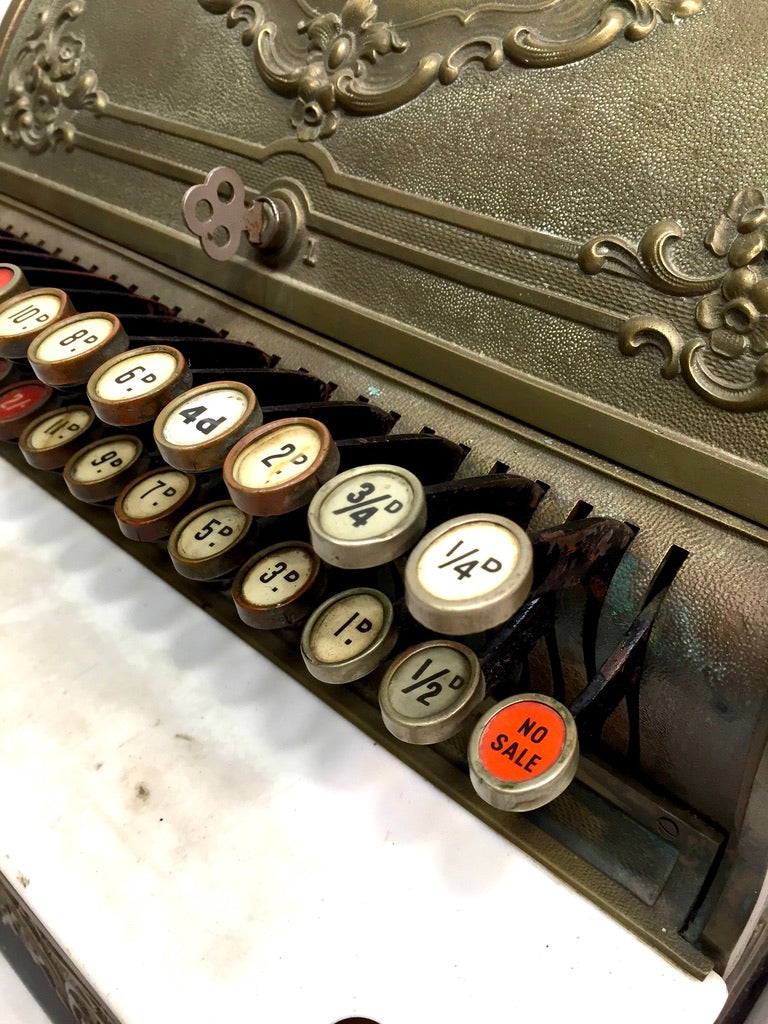 Antique Advertising - Brass Shop Used Cash Register Till / Working Order c.1900