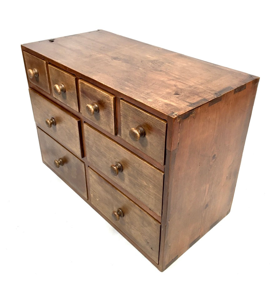 Antique Wooden Large Pine Tabletop Apothecary / Seed Merchant Drawers / Cabinet
