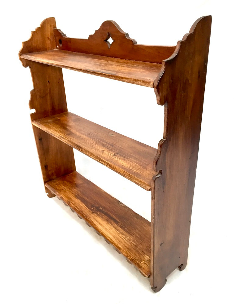 Antique Wooden Arts & Crafts 1920s Wall Hanging Shelf Display Unit / Open Back