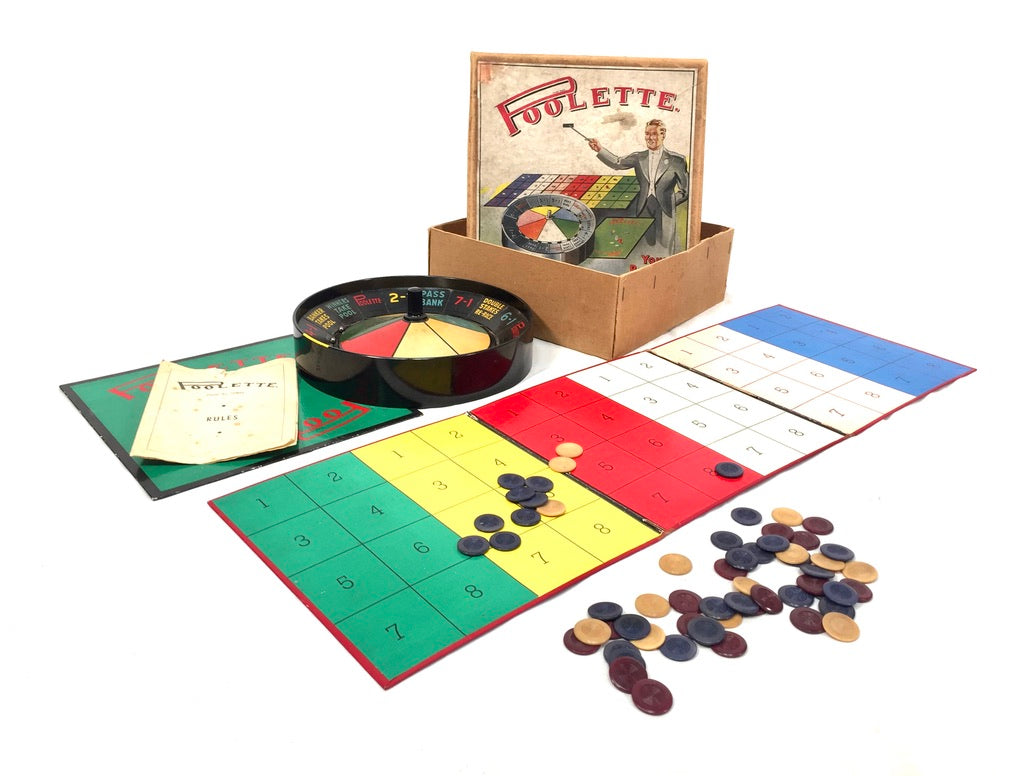 Antique Boxed 1930s Roulette Style Board Game / 'Poolette' / Complete / Vintage
