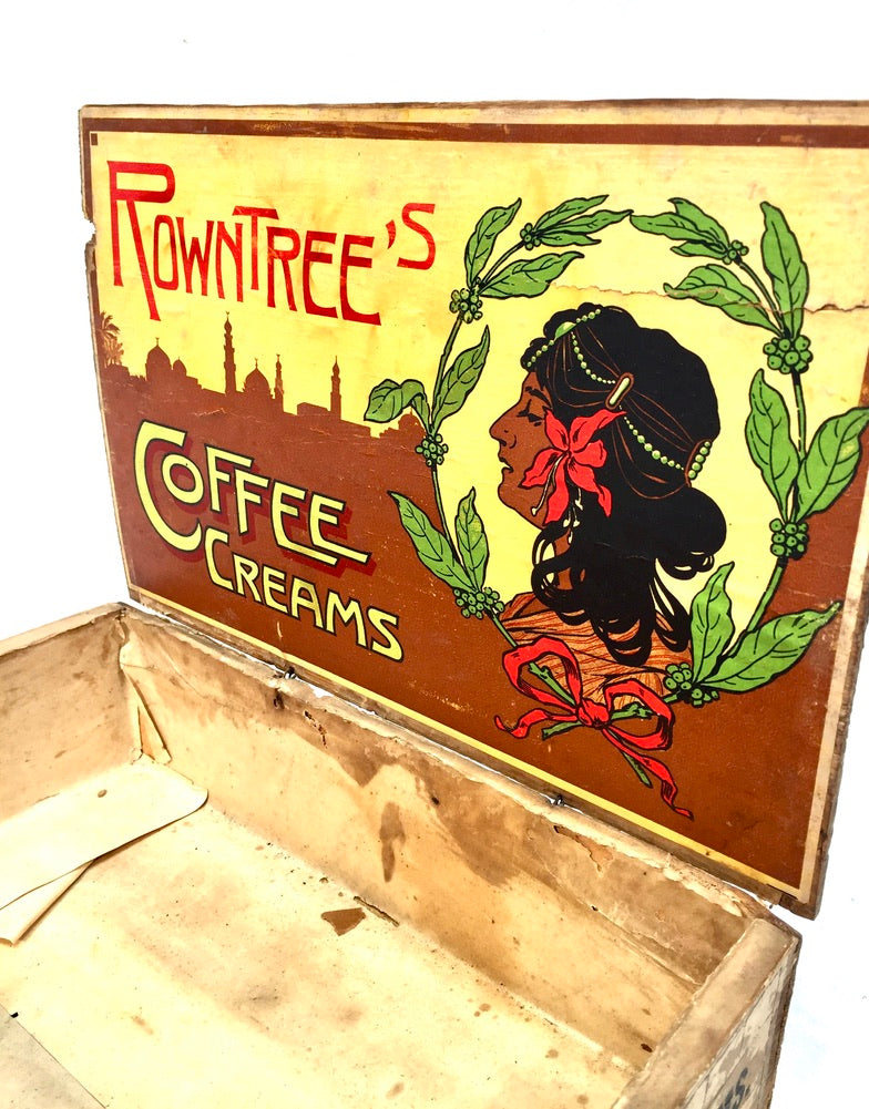 Antique Advertising - Rowntree's Coffee Creams Wooden Shop Counter Display Box