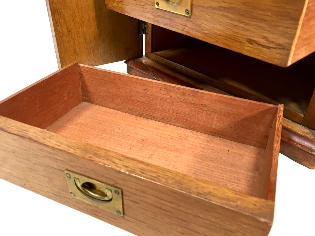 Antique Victorian Oak Wood Humidor Chest of Drawers / Collectors Cabinet Box Key