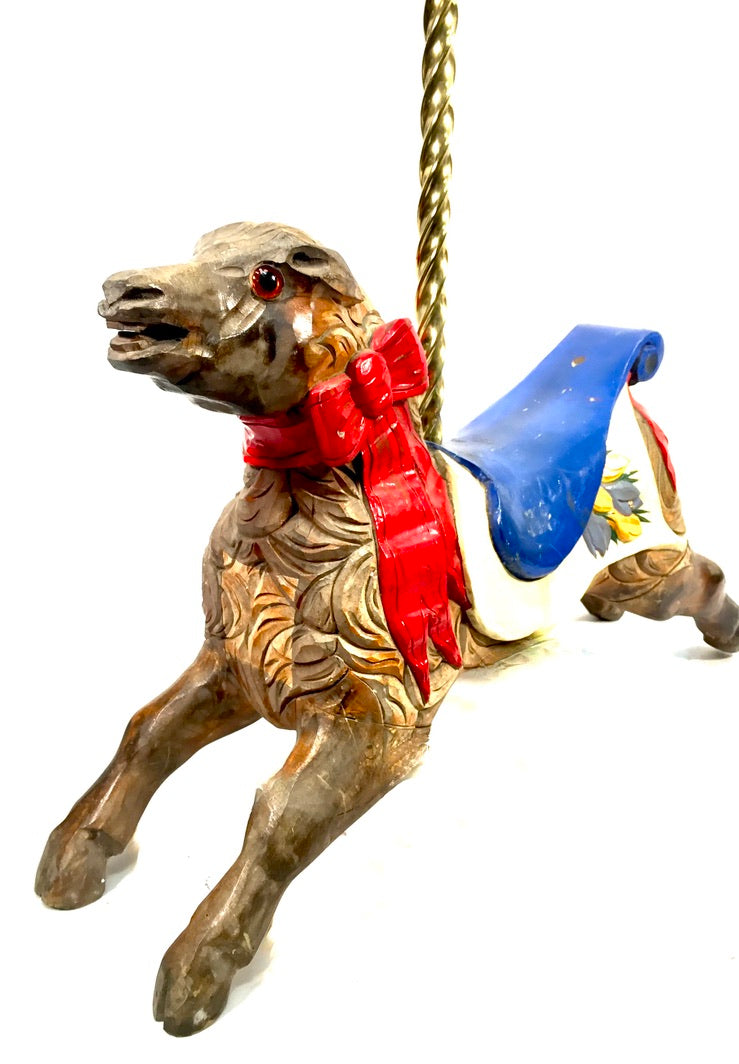 Antique Salvaged Fairground Ride Merry Go Round Wooden Carved Horse & Brass Pole