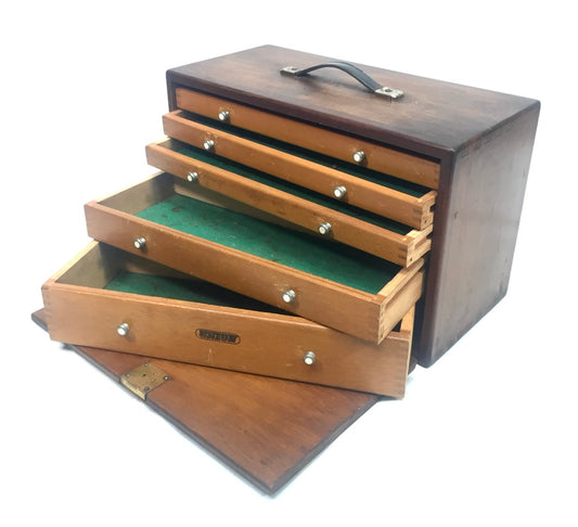 Antique Wooden Union Engineers Toolbox / Tool Box Collectors Cabinet with Key