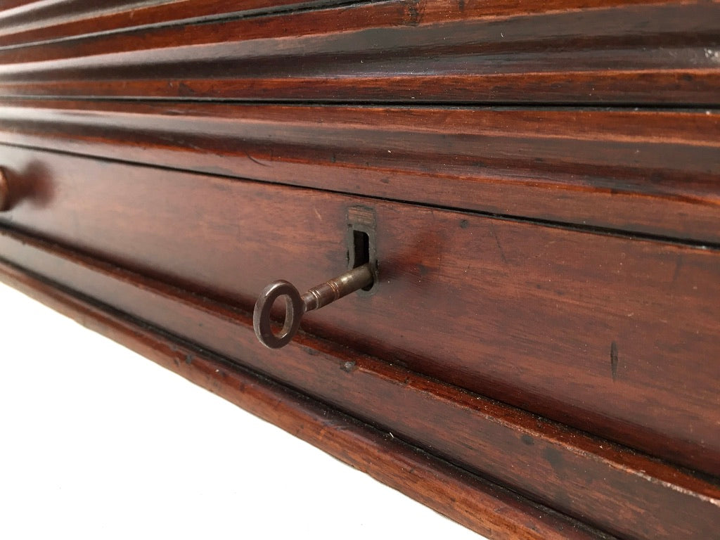 Antique Wooden Tambour Fronted Cabinet Pigeon Hole Stationery Box with Key c1930