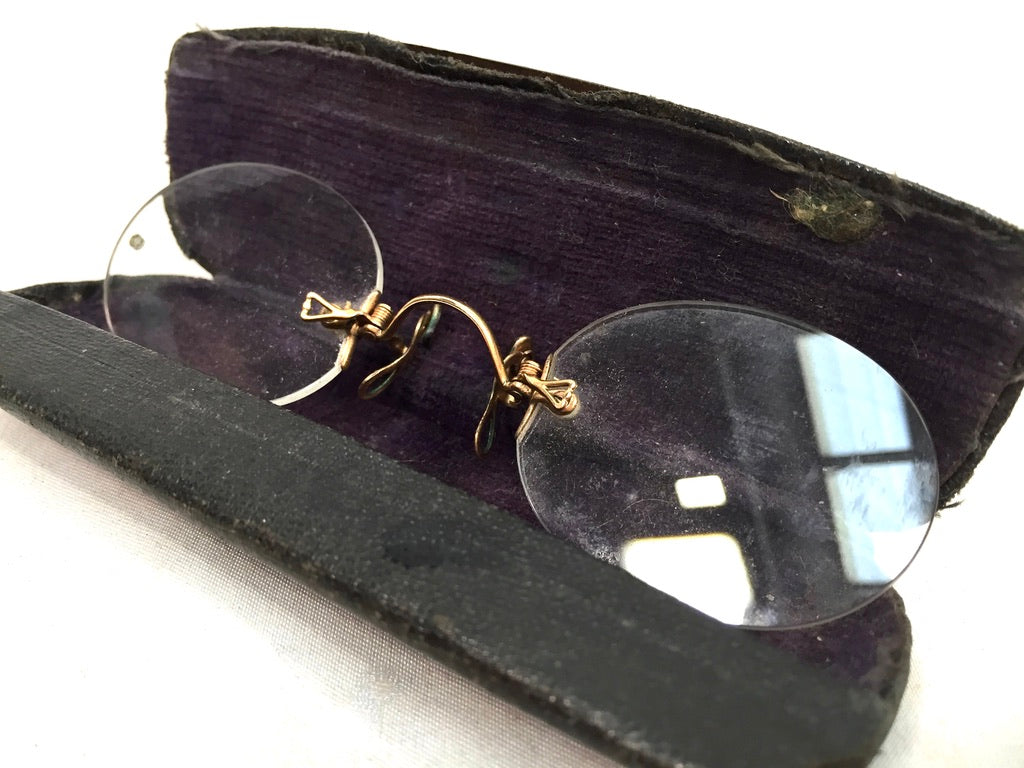 Antique Pince-Nez Glasses Hamblin & Co Chatham / Original Case Vintage Fashion