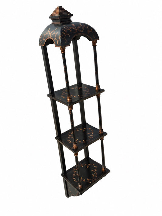 Vintage Wall Mounted Wooden Three Tiered Display Stand Collectors Shelf Unit