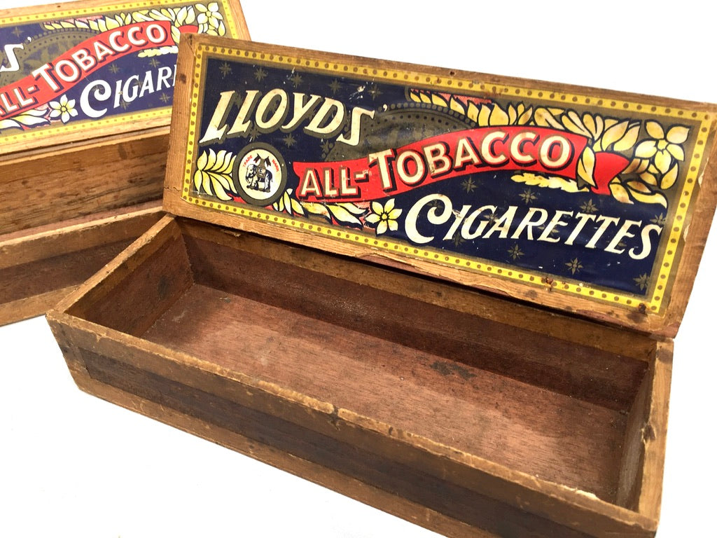 Antique Advertising Pair of Lloyds Tobacco Cigarettes Wooden Shop Display Boxes