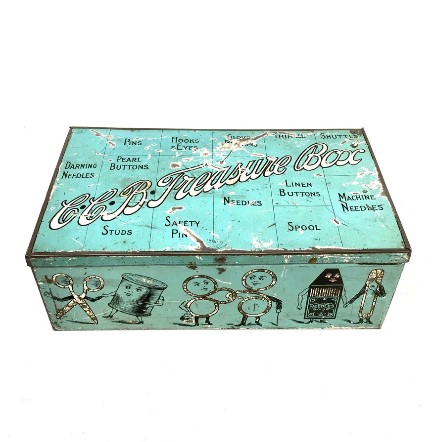 Antique Advertising - C.C.B. Treasure Box Sewing Tin by Huntley Boorne & Stevens