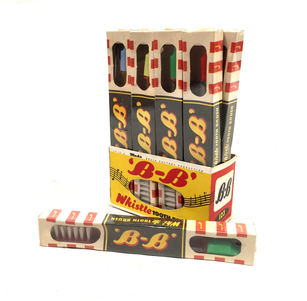 Antique Advertising - B-B Band Whistle Toothbrush Shop Display Box c.1950