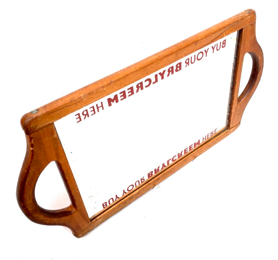 Antique Advertising - 1950s Wooden Brylcreem Barber / Hairdressers Mirror / Sign