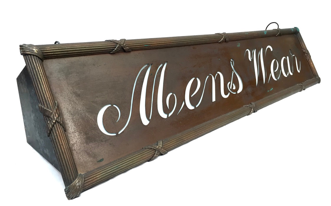 Antique Advertising - Art Deco Copper Lightbox Mens Wear Haberdashery Shop Sign