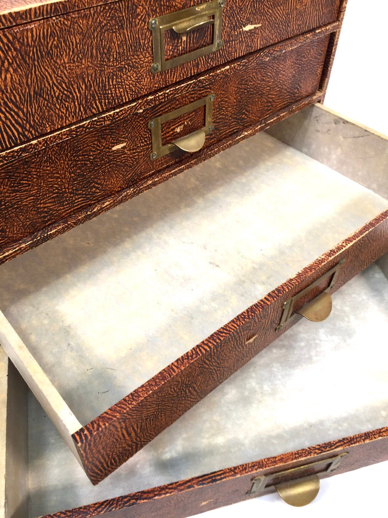 Vintage Tabletop Desk Stationery Paper Filing Cabinet Chest of Drawers Box c1950