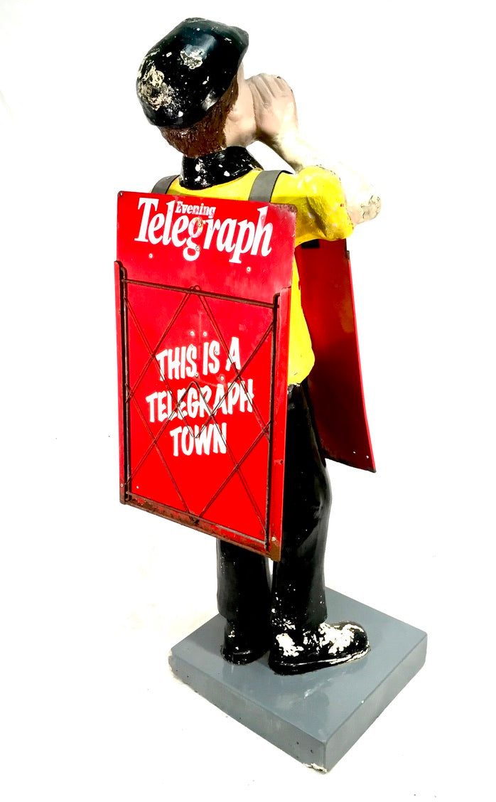 Life-Size Antique Advertising Display – 1970s Evening Telegraph Paper Boy