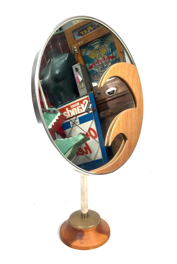 Antique Mid 20th Century Tabletop Vanity Mirror on Brass Stand / Retro / Vintage
