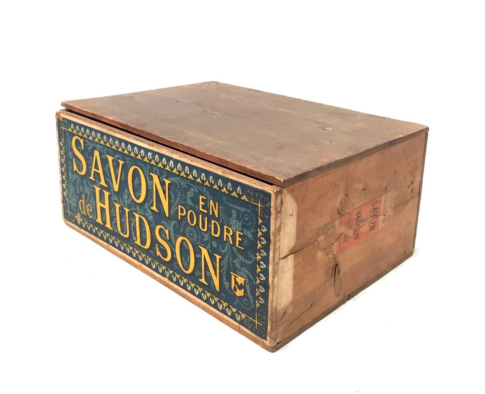 Antique Advertising - Hudson Soap Wooden Pine Shop Counter Display Box Crate