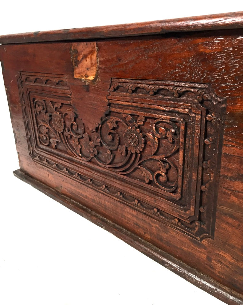Antique Wooden Carved Blanket Box / Coffer Storage Chest Trunk / Indonesian