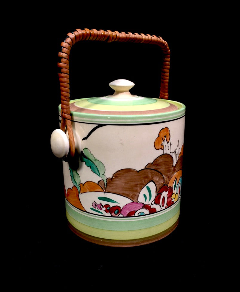 Clarice Cliff Alton Green Hereford Biscuit Barrel Shape Art Deco Pottery Antique