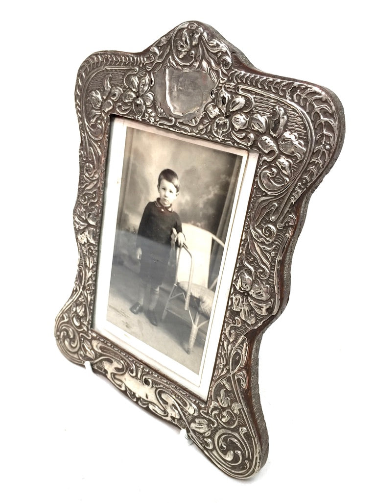 Antique Edwardian Wooden & Sterling Silver Photo Frame Art Nouveau Chester c1905