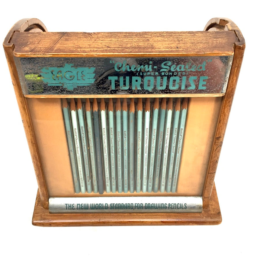 Antique Advertising - Eagle Pencil Company Wooden Shop Display Cabinet Box Case