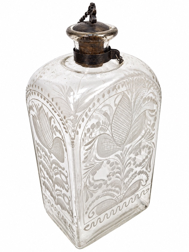 Antique Late 18th Century Etched Glass Decanter Bottle Floral Design c.1790