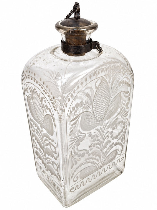 Antique Late 18th Century Etched Glass Decanter Bottle Floral Design c.1790