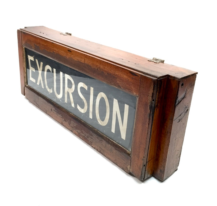 Antique Wooden & Glass London Destination Bus Blind Box Train Sign 20th Century