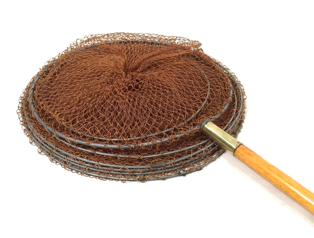 Antique Angling Multi-ringed Mesh Fish Trap / Keepnet On Wooden Pole Handle