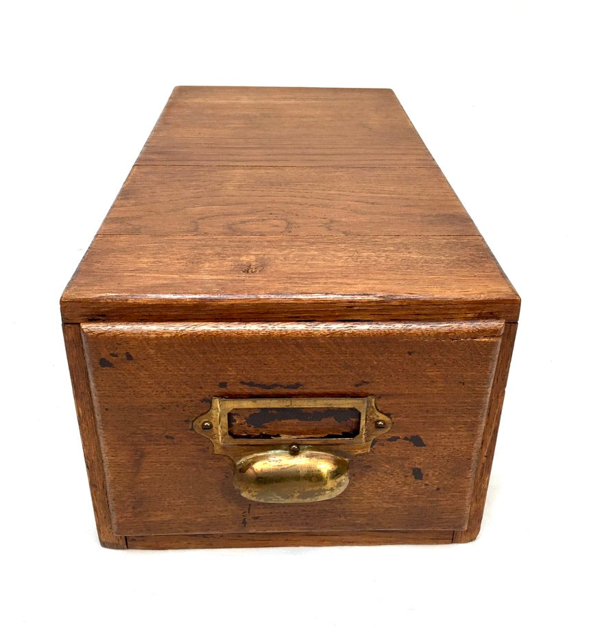 Antique Wooden Desktop Oak Stationery Index Filing Card Drawer / Cabinet / Box