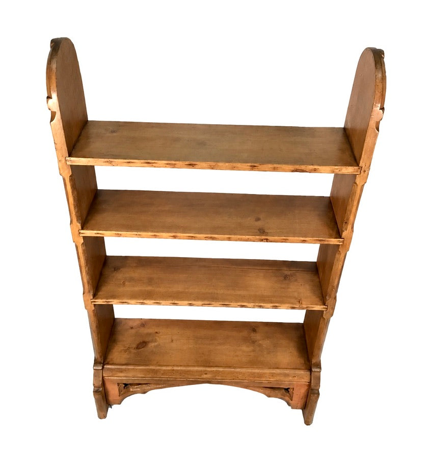 Antique Carved Pine Wooden Bookcase / Book Shelf Display Rack Freestanding